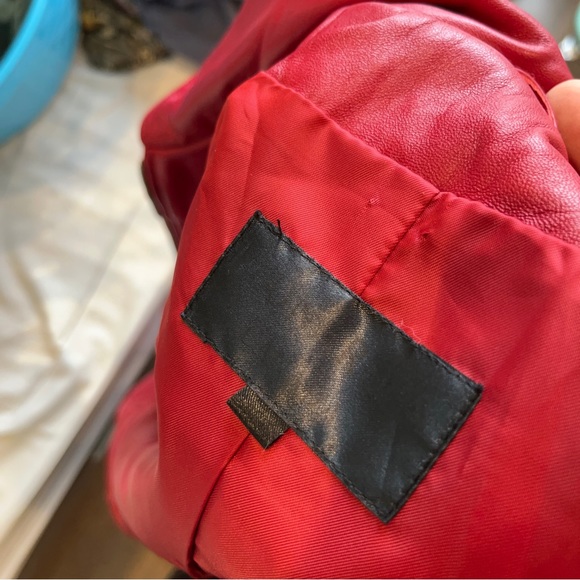 Vintage Red 100% Leather Rocker Jacket Size 10 - Picture 8 of 9
